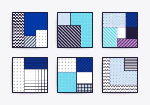 Collection with trendy backgrounds for your project, animation, advertisement, commercial banner, flyer, sale, frame. Simple poster, patches, badges in mix neo memphis, pop art style