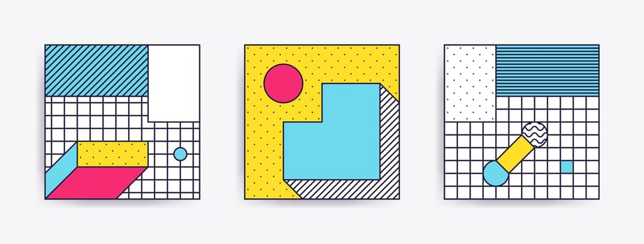 Big Collection with trendy backgrounds for your project, animation, advertisement, commercial banner, flyer, sale, frame. Simple poster, patches, badges in mix neo memphis, pop art style