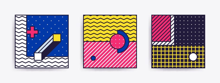 Big Collection with trendy backgrounds for your project, animation, advertisement, commercial banner, flyer, sale, frame. Simple poster, patches, badges in mix neo memphis, pop art style