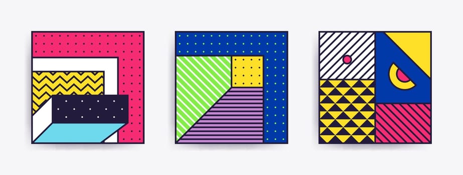 Big Collection with trendy backgrounds for your project, animation, advertisement, commercial banner, flyer, sale, frame. Simple poster, patches, badges in mix neo memphis, pop art style