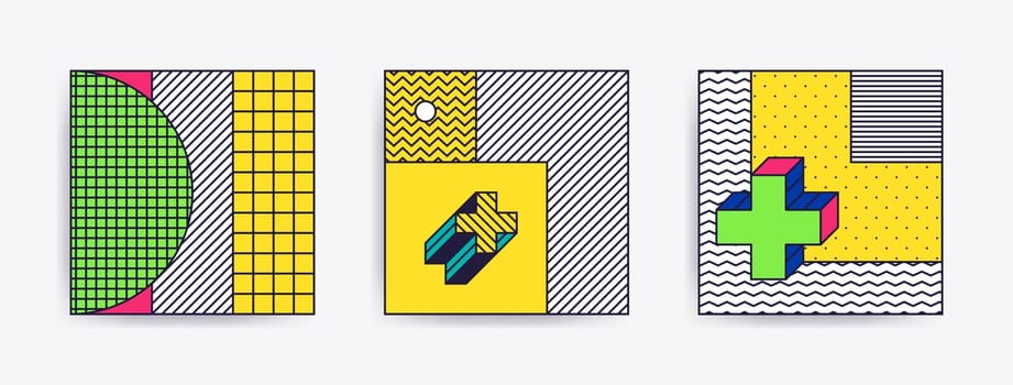 Big Collection with trendy backgrounds for your project, animation, advertisement, commercial banner, flyer, sale, frame. Simple poster, patches, badges in mix neo memphis, pop art style