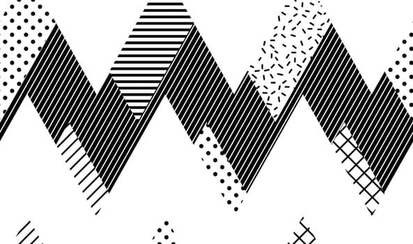 Vector Seamless Pattern. Abstract Geometric Black and White Doted Linear Triangle, Stylish Tiles with different ornament, Retro illustration. Simple background of perforated rhombus