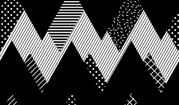 Vector Seamless Pattern. Abstract Geometric Black and White Doted Linear Triangle, Stylish Tiles with different ornament, Retro illustration. Simple background of perforated rhombus