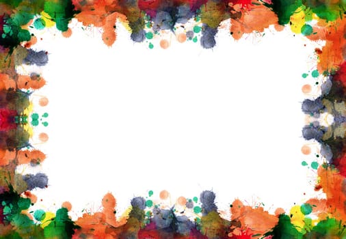 Frame of blots and splashes from watercolor paints in autumn colors - abstract background
