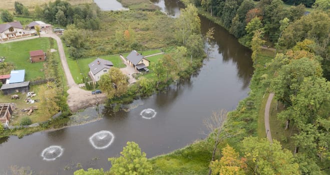 ruins of an ancient medieval castle Dobele Latvia Aerial drone top view