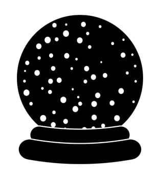 Christmas snowglobe cartoon design, icon, symbol for card. Winter transparent glass ball with the falling snow.  Vector illustration isolated on white background.