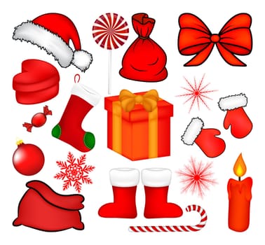 Christmas icon set, symbol, design. Winter vector illustration isolated on white background.