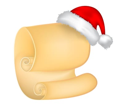 Christmas paper scroll card with santa cap,hat. vector illustration isolated on white background.
