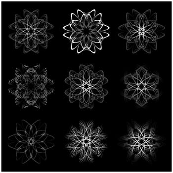 Christmas snowflake, frozen flake silhouette icon, symbol, design. Winter, crystal vector illustration isolated on the black background.