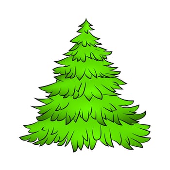 Christmas tree, cartoon design for card,  icon, symbol. Winter vector illustration isolated on white background.