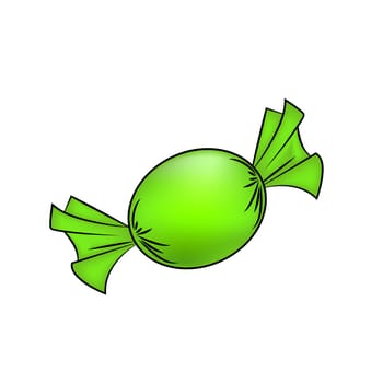 Christmas wrapped candy. Green packaged sweet, goody in a piece of paper. Vector illustration isolated on a white background.