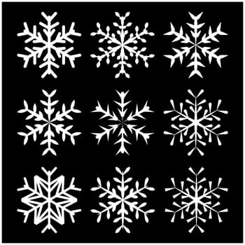 Snowflake silhouette icon, symbol, design. Winter, christmas vector illustration isolated on the black background.