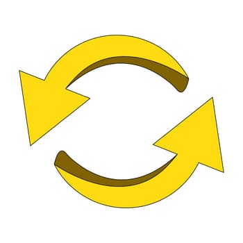 Arrow symbol, yellow icon clipart cycle business concept. Vector illustration isolated on white background.
