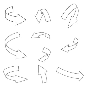 Arrow symbol outline, curved icon business concept set . Vector illustration isolated on white background.