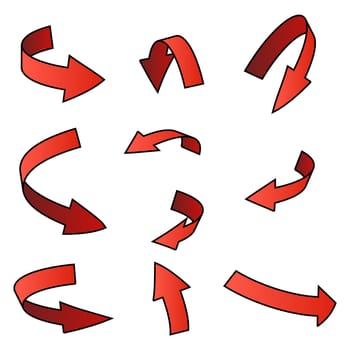 red Arrow symbol, curved icon business concept set . Vector illustration isolated on white background.