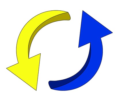 Arrow symbol, yellow blue icon clipart cycle business concept. Vector illustration isolated on white background.
