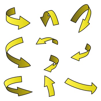 yellow Arrow symbol, curved icon business concept set . Vector illustration isolated on white background.