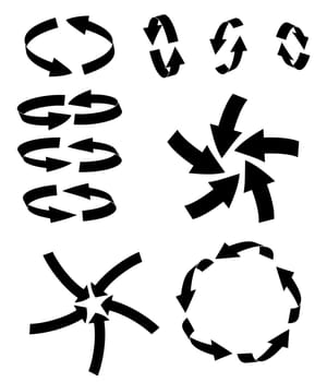 Arrow symbol cycle silhouette, curved icon business concept set . Vector illustration isolated on white background.