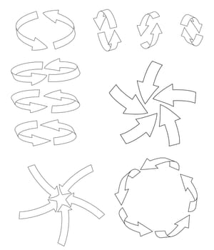 Arrow symbol cycle outline, curved icon business concept set . Vector illustration isolated on white background.
