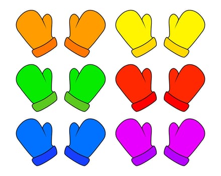 Christmas mittens set, cartoon gloves design, icon, symbol. Winter vector illustration isolated on white background.