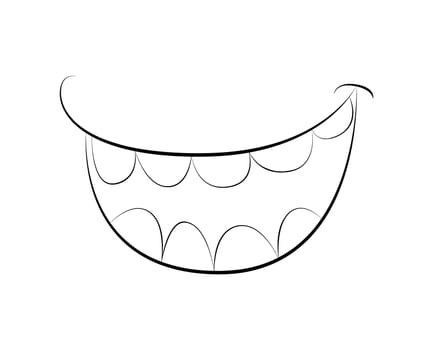 Cartoon smile, mouth, lips with teeth. vector silhouette, outline illustration isolated on white background