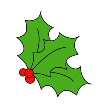 Holly berry, Christmas leaves and fruits icon, symbol, design. Winter vector illustration isolated on white background.