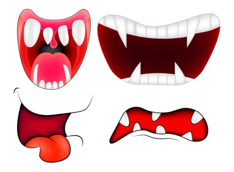 Cartoon smile, mouth, lips with teeth set. vector mesh illustration isolated on white background