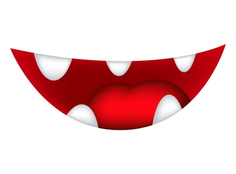 Cartoon smile, mouth, lips with teeth and tongue. vector illustration isolated on white background
