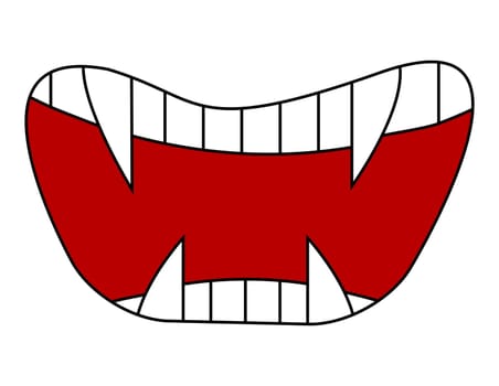 Cartoon smile, mouth, lips with teeth. vector illustration isolated on white background