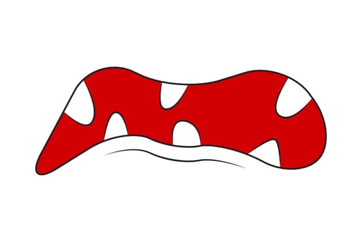 Cartoon smile, mouth, lips with teeth. vector illustration isolated on white background