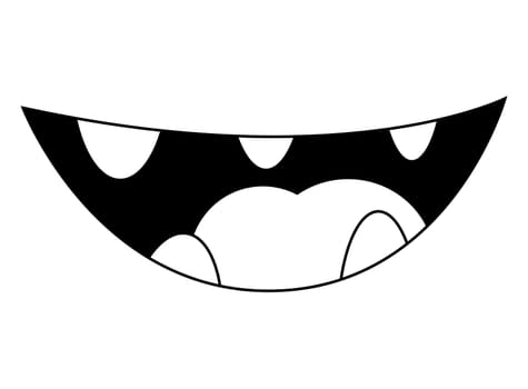 Cartoon smile, mouth, lips with teeth. vector silhouette, outline illustration isolated on white background