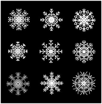 Snowflake silhouette icon, symbol, design. Winter, christmas vector illustration isolated on the black background.