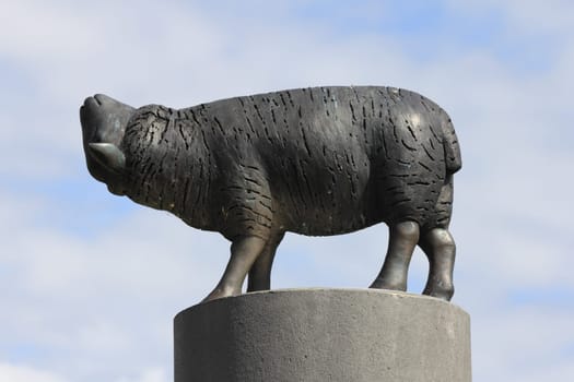 Lewedorp,Netherlands September 29,2015: At the entrance to the village,the statue of a sheep by the artist Wies de Bles.