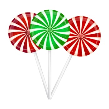 Christmas striped Lollipop set. Spiral sweet candy with stripes. Vector illustration isolated on a white background.