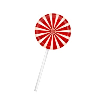 Lollipop striped in Christmas colours. Spiral sweet candy with red and white stripes. Vector illustration isolated on a white background.