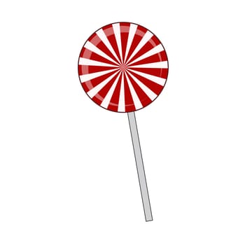 Lollipop striped in Christmas colours. Spiral sweet candy with red and white stripes. Vector illustration isolated on a white background.