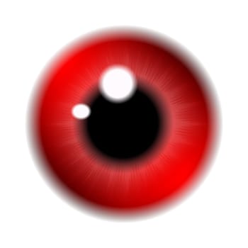 Image of red  pupil of the eye, eye ball, iris eye. Realistic vector illustration isolated on white background.