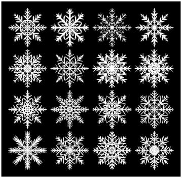 Snowflake silhouette icon, symbol, design. Winter, christmas vector illustration isolated on the black background.