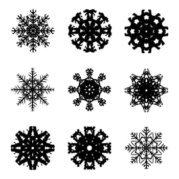 Snowflake silhouette icon, symbol, design. Winter, christmas vector illustration isolated on the white background.
