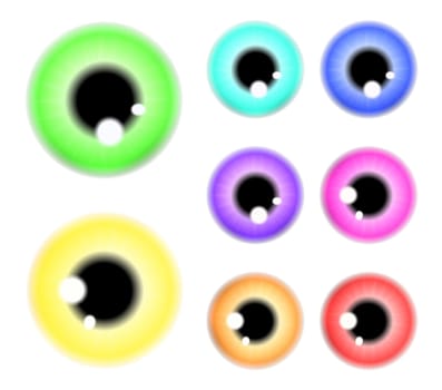 Set of  pupil of the eye, eye ball, iris eye. Realistic vector illustration isolated on white background.