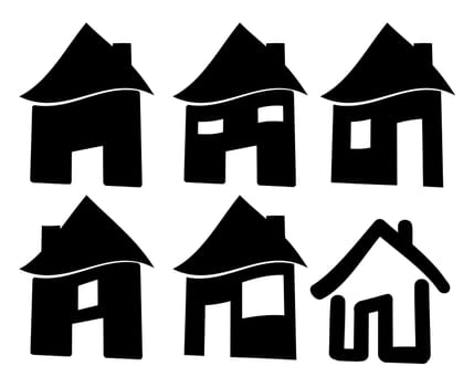 Set of black web home icon, symbol. Vector illustration isolated on white background.