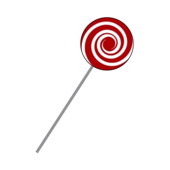 Lollipop striped in Christmas colours. Spiral sweet candy with red and white stripes. Vector illustration isolated on a white background.