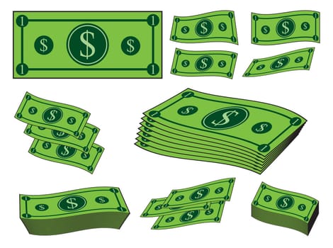 Cartoon money, dollar banknote, paper bill. Vector illustration isolated on white background