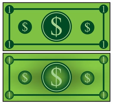Cartoon money, dollar banknote, paper bill. Vector illustration isolated on white background