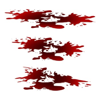 Blood puddle, red drop, blots, stain, plash od blood. Vector illustration isolated on white background.