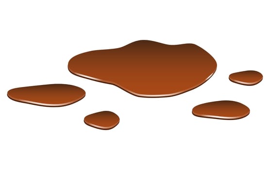Puddle of chocolate, mud spill clipart. Brown stain, plash, drop. Vector illustration isolated on the white background