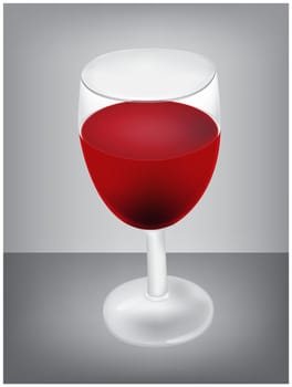 Vector illustration of realistic glass of red wine on grey background, table. EPS10