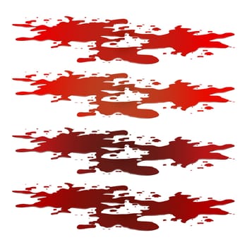 Blood puddle, red drop, blots, stain, plash od blood. Vector illustration isolated on white background.