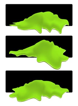 Puddle of toxic spill web banner. Green chemical stain, plash, drop. Vector illustration isolated on the white background