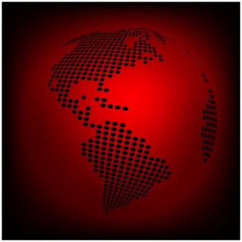 Globe earth world map - abstract dotted vector background.  Red wallpaper illustration